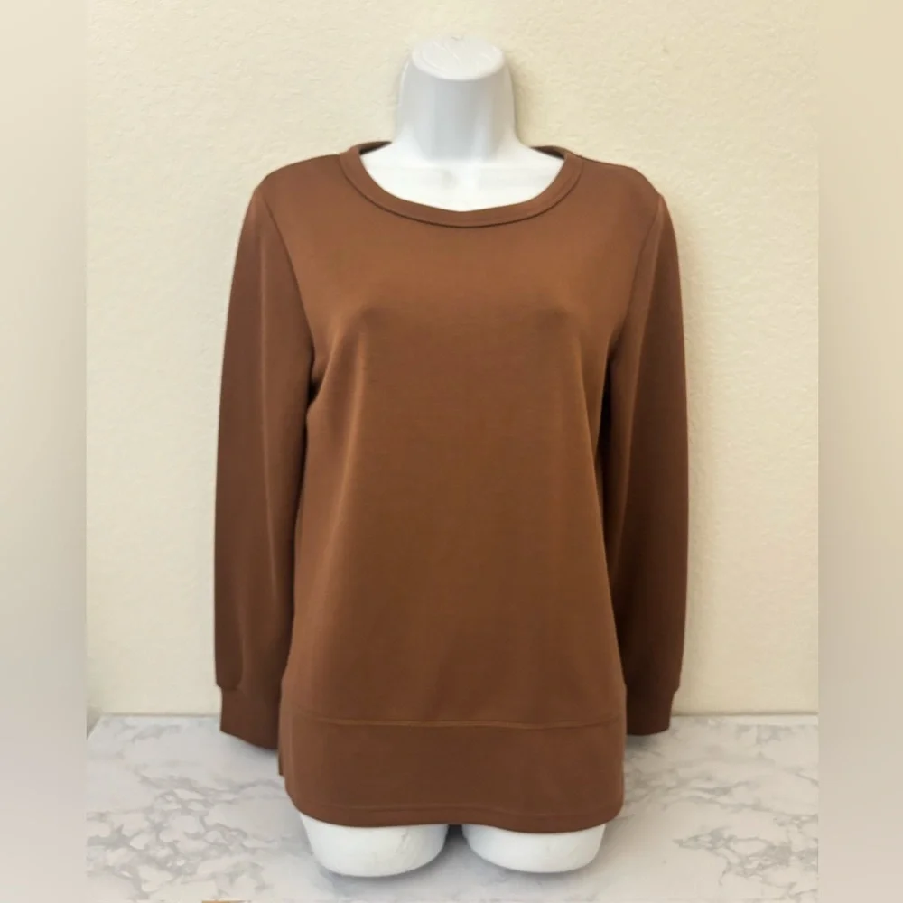 Xieerduo Shirt Womens S Brown Long Sleeve Top Pullover Knit Crew Neck Blouse - Picture 1 of 5